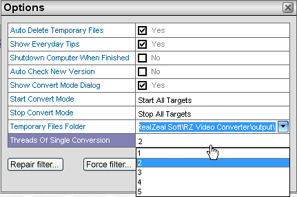 ipod video converter advanced option dialog